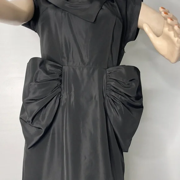 1950sBlack Taffeta Dress with Front Bow